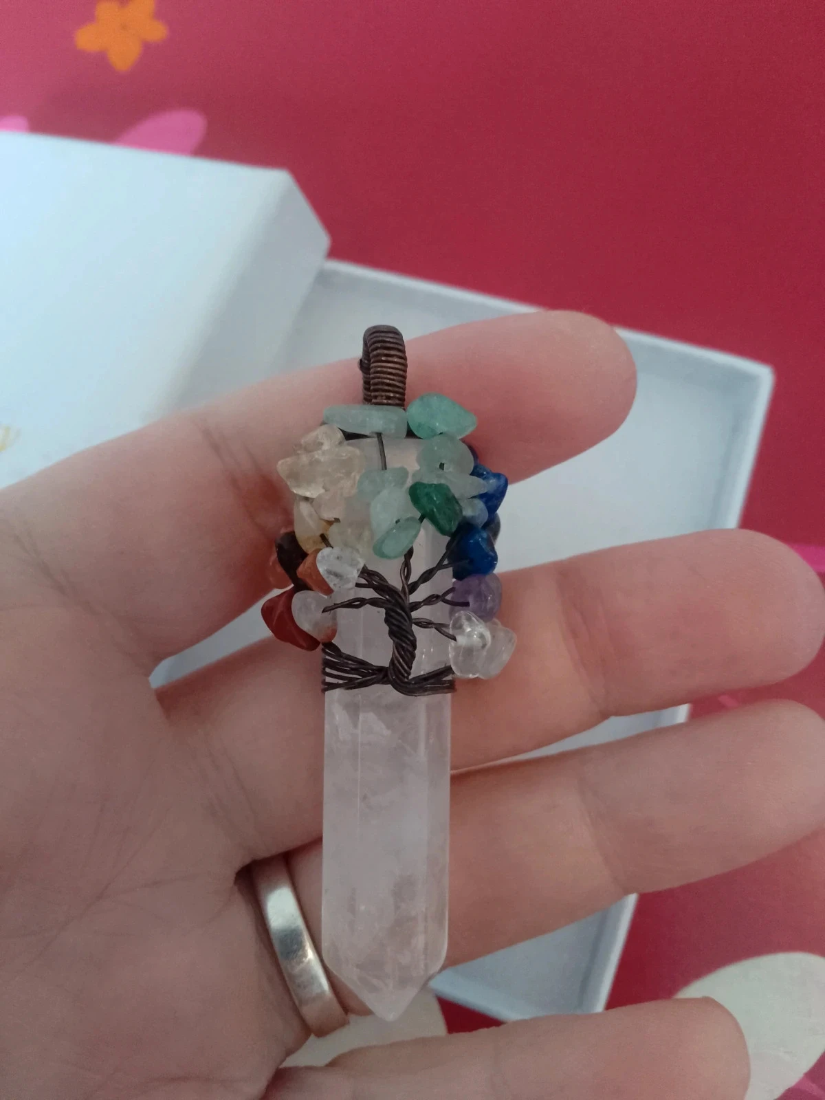 Pingente de cristal de rocha e pedras dos 7 chakras – photo 2